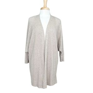Pure Jill Cotton Cream Long Open-Front Cardigan Sweater Size Large